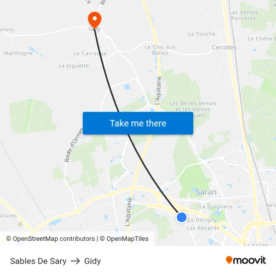 Sables De Sary to Gidy map