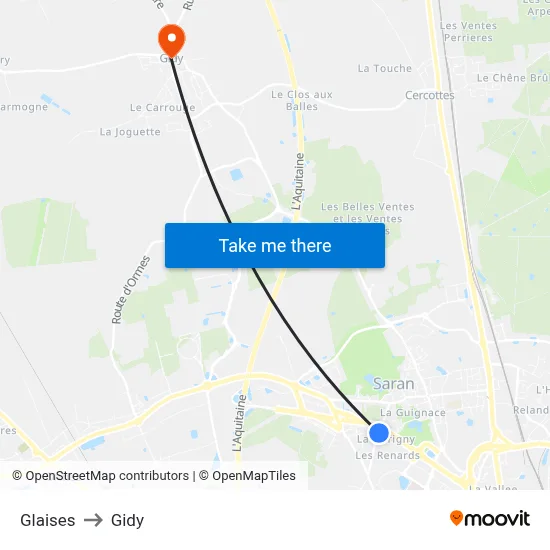 Glaises to Gidy map
