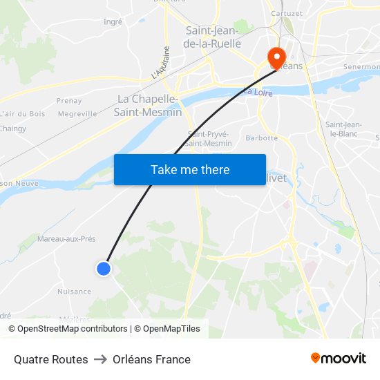 Quatre Routes to Orléans France map