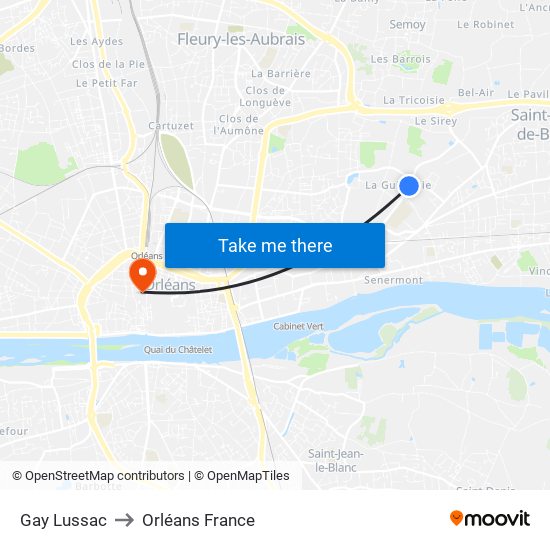 Gay Lussac to Orléans France map