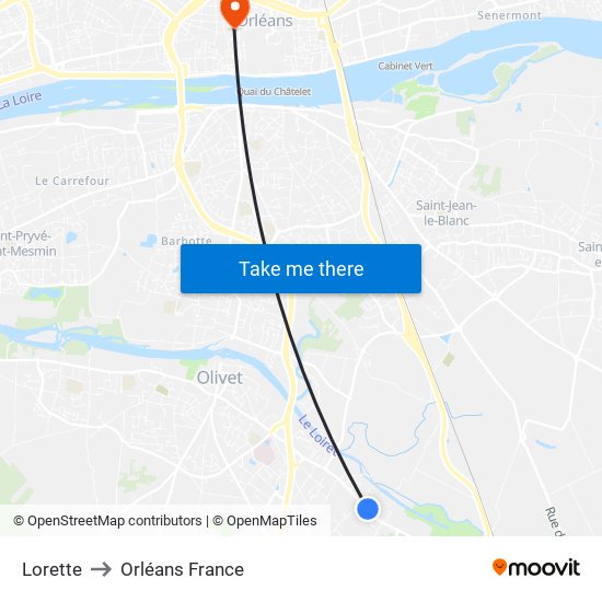 Lorette to Orléans France map