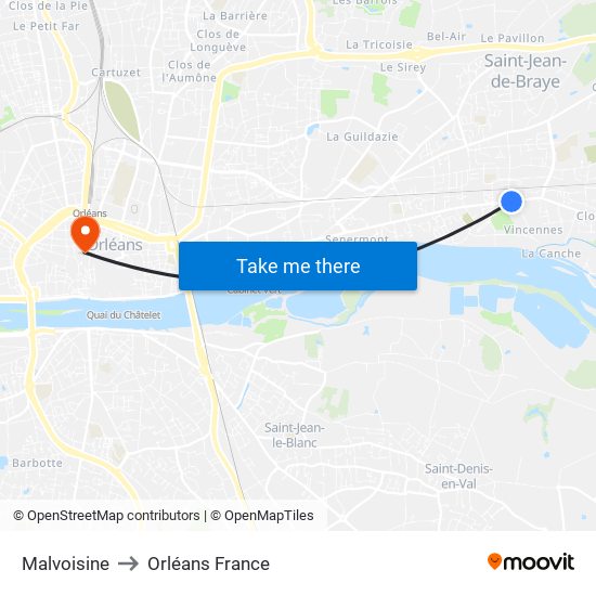 Malvoisine to Orléans France map