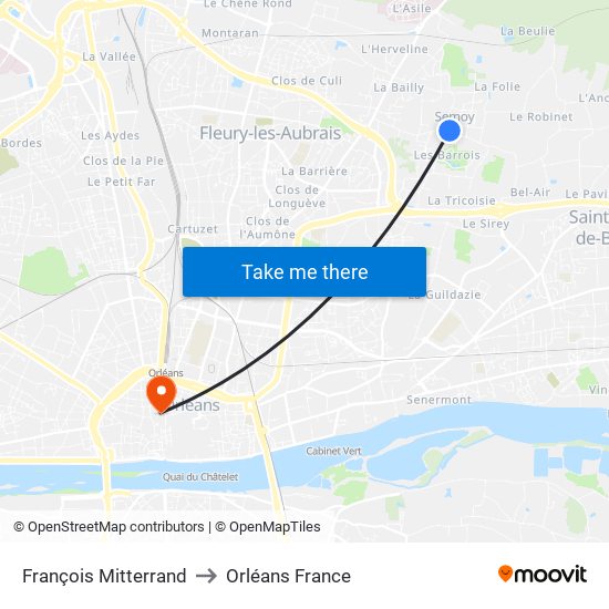 François Mitterrand to Orléans France map