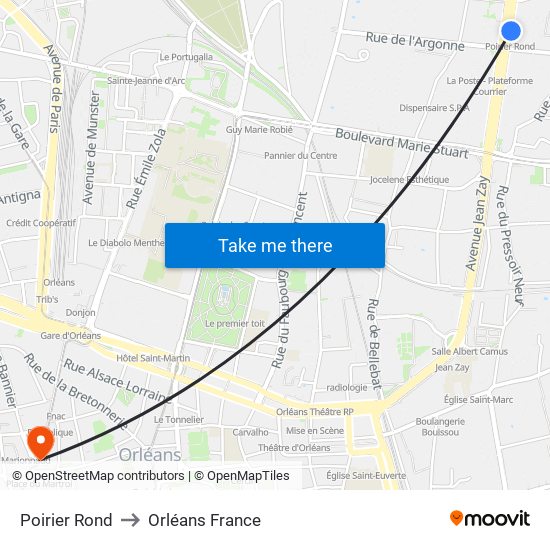 Poirier Rond to Orléans France map