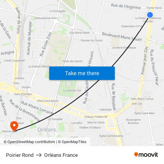 Poirier Rond to Orléans France map