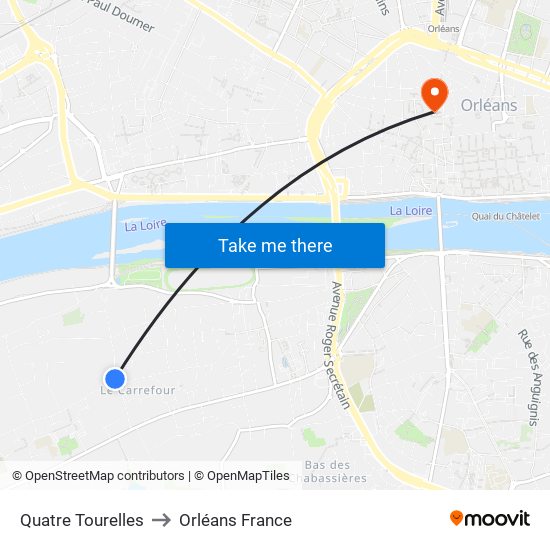 Quatre Tourelles to Orléans France map