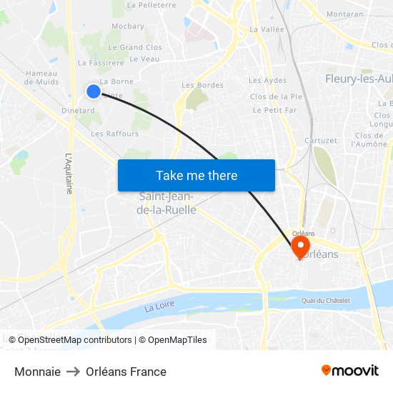 Monnaie to Orléans France map