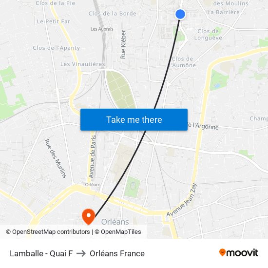 Lamballe - Quai F to Orléans France map