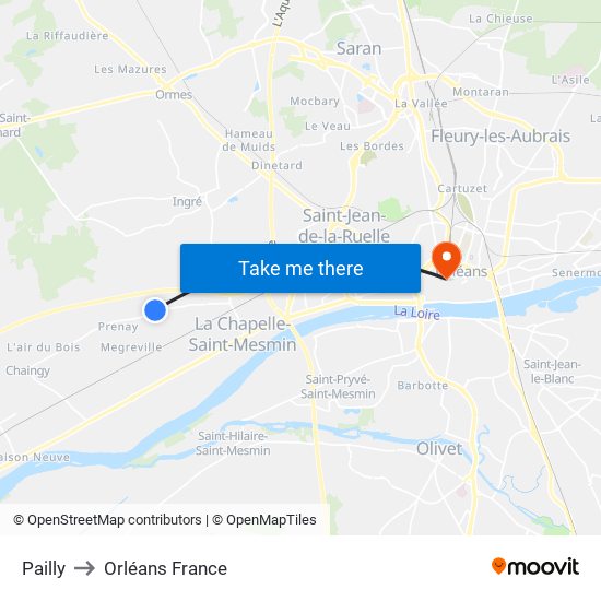 Pailly to Orléans France map