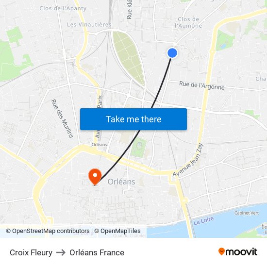 Croix Fleury to Orléans France map