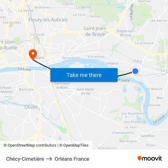 Chécy-Cimetière to Orléans France map