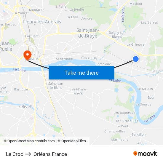 Le Croc to Orléans France map