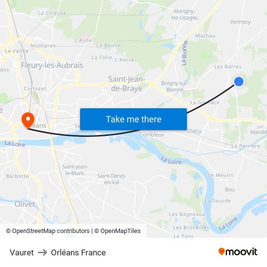 Vauret to Orléans France map