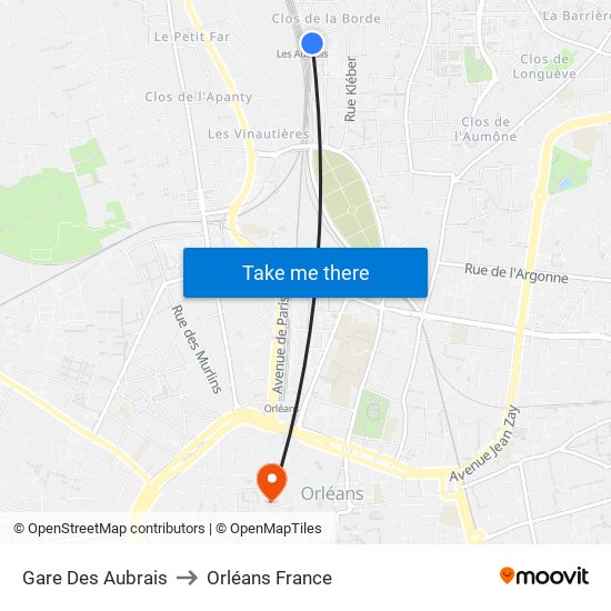 Gare Des Aubrais to Orléans France map