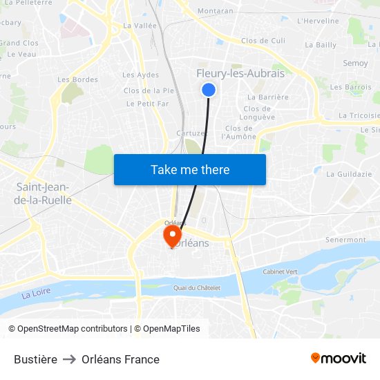 Bustière to Orléans France map