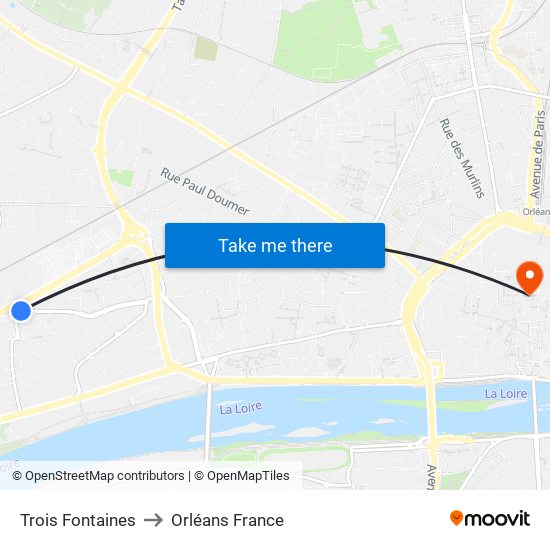Trois Fontaines to Orléans France map