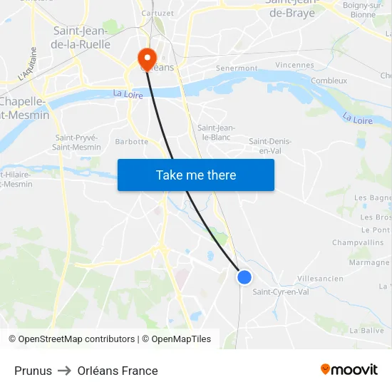 Prunus to Orléans France map