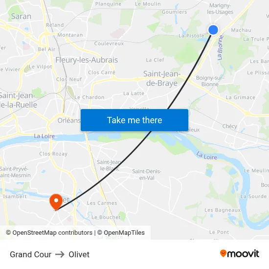 Grand Cour to Olivet map
