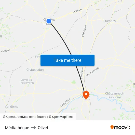 Médiathèque to Olivet map