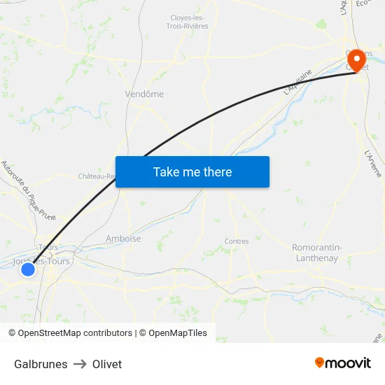 Galbrunes to Olivet map