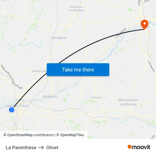 La Parenthèse to Olivet map