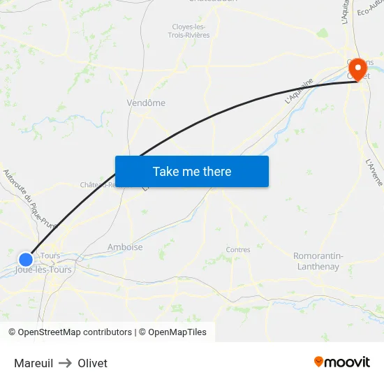 Mareuil to Olivet map