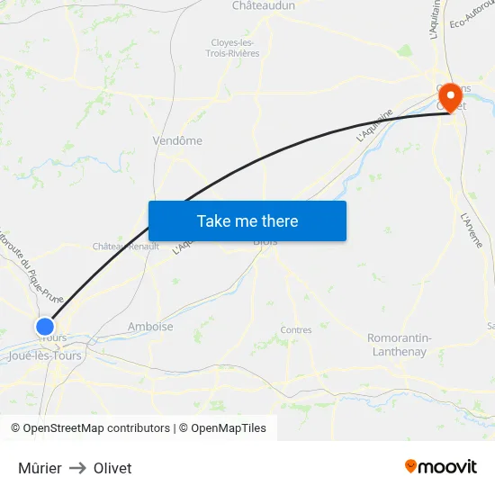 Mûrier to Olivet map