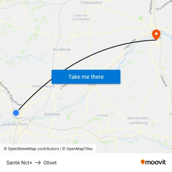 Santé Nct+ to Olivet map