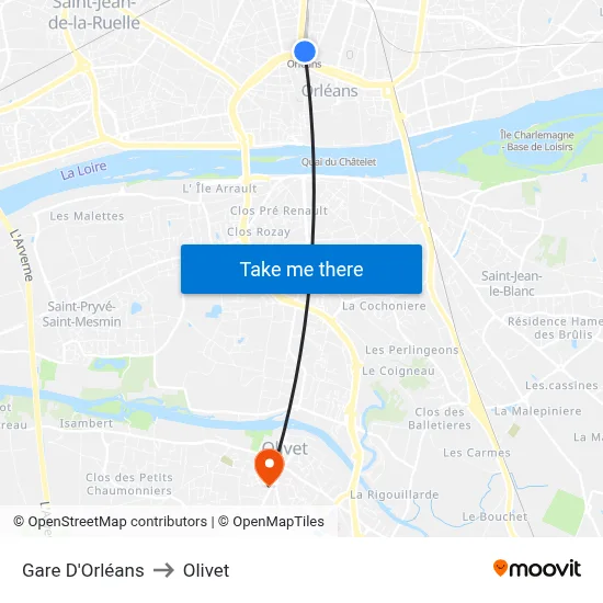 Gare D'Orléans to Olivet map