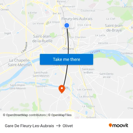 Gare De Fleury-Les-Aubrais to Olivet map
