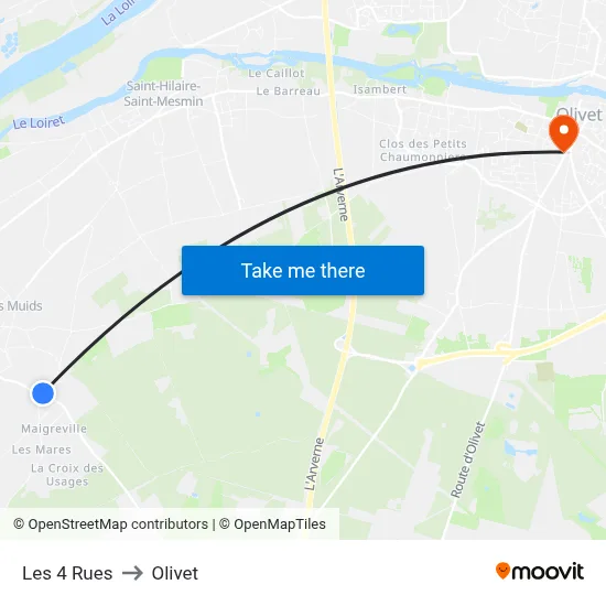 Les 4 Rues to Olivet map