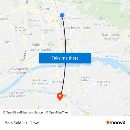 Bois Salé to Olivet map