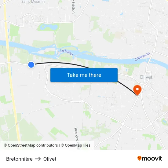Bretonnière to Olivet map