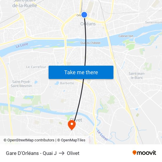 Gare D'Orléans - Quai J to Olivet map