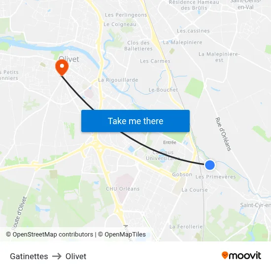 Gatinettes to Olivet map