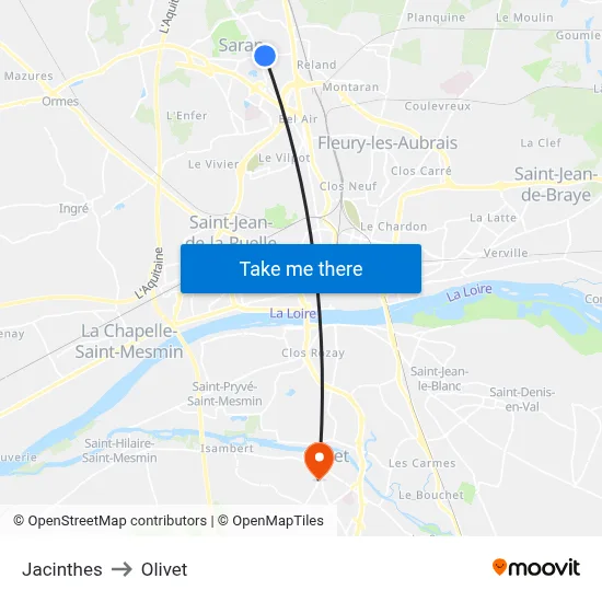 Jacinthes to Olivet map
