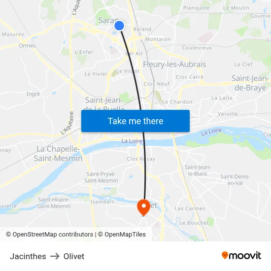 Jacinthes to Olivet map