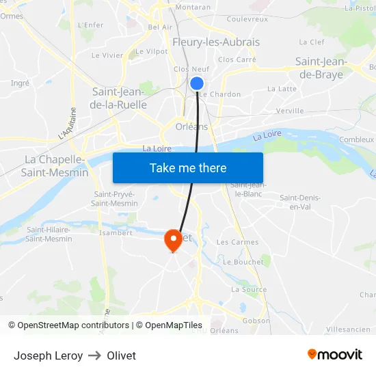 Joseph Leroy to Olivet map