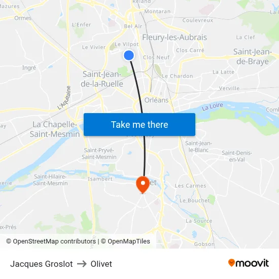 Jacques Groslot to Olivet map