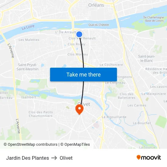 Jardin Des Plantes to Olivet map