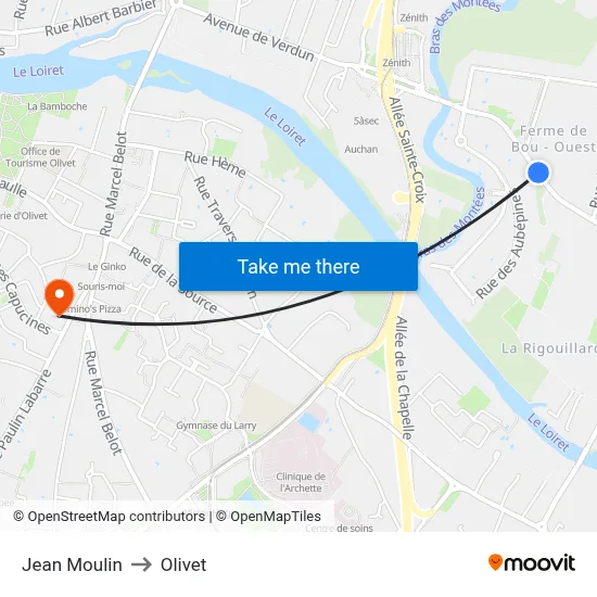 Jean Moulin to Olivet map