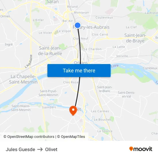 Jules Guesde to Olivet map