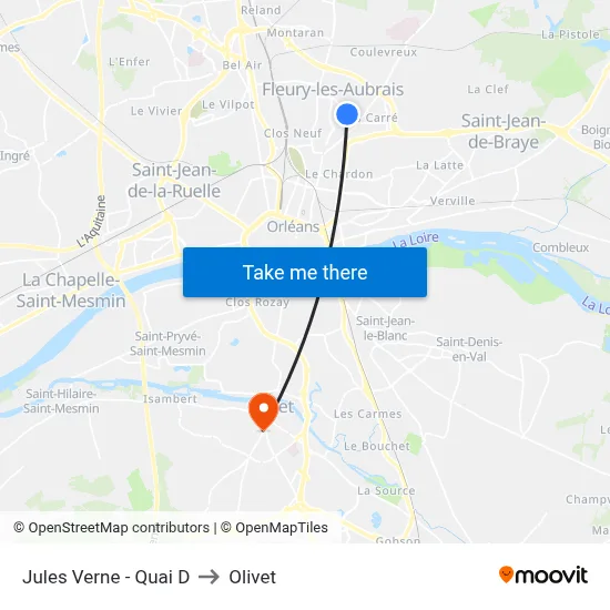 Jules Verne - Quai D to Olivet map