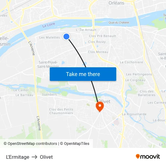 L'Ermitage to Olivet map