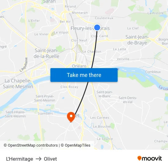 L'Hermitage to Olivet map