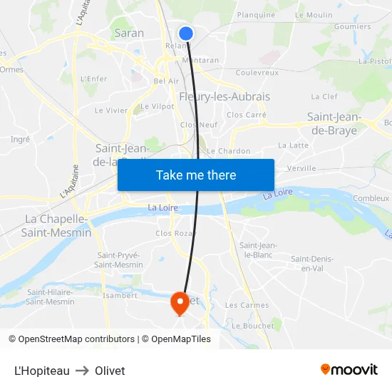 L'Hopiteau to Olivet map