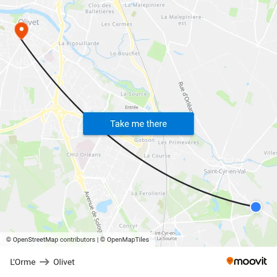 L'Orme to Olivet map