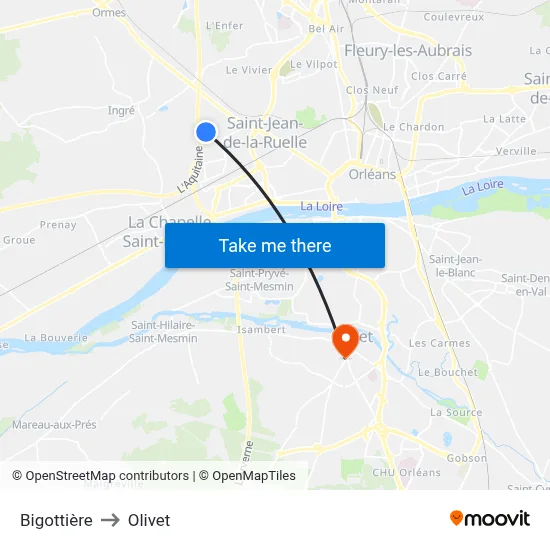 Bigottière to Olivet map