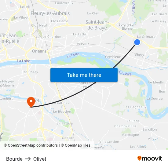 Bourde to Olivet map