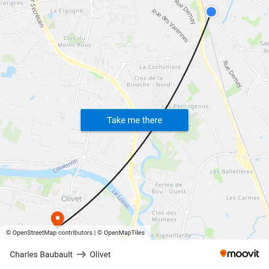 Charles Baubault to Olivet map